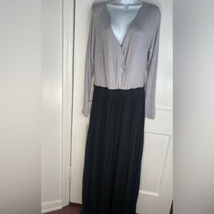 Bordeaux Anthropology Fairbanks Grey Long Sleeve Top w Black Pleated Maxi Skirt